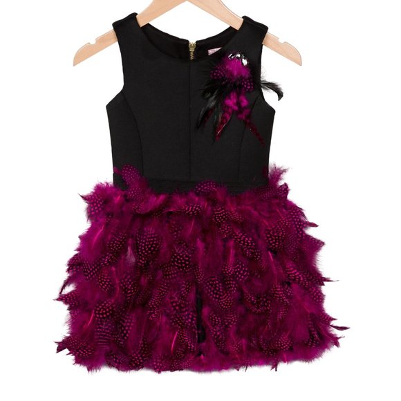 ZOË LTD Girls' Sleeveless Feather-Accented Dress - Picture 1 of 2